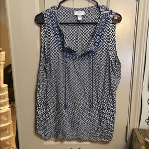 LOFT Blue and White Patterned Sleeveless Blouse